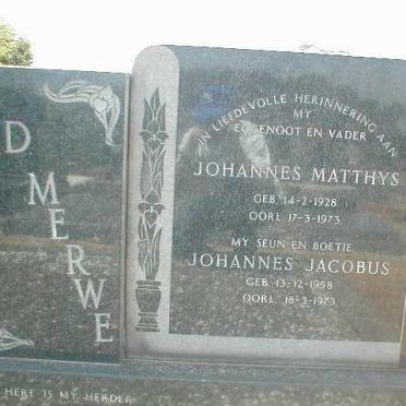 MERWE Johannes Matthys, v.d. 1928-1973 ::  V.D. MERWE Johannes Jacobus 1958-1973