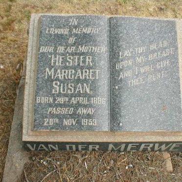 MERWE Hester Margaret Susan, van der 1886-1953