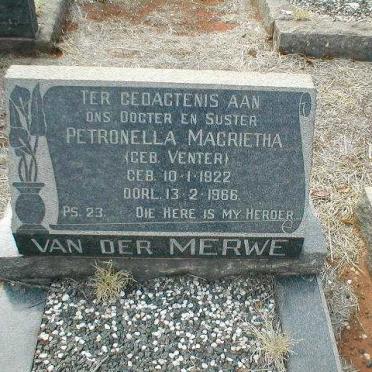 MERWE Petronella Magrietha, van der nee VENTER 1922-1966
