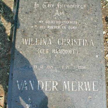 MERWE Willina Christina, van der nee HAARHOFF 1921-1996