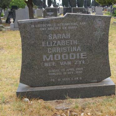 MOODIE Sarah Elizabeth Christina nee VAN ZYL 1909-1992