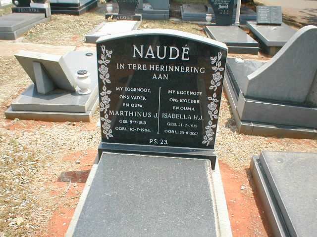 NAUDÉ Marthinus J. 1913-1984 &amp; Isabella H.J. 1919-2002