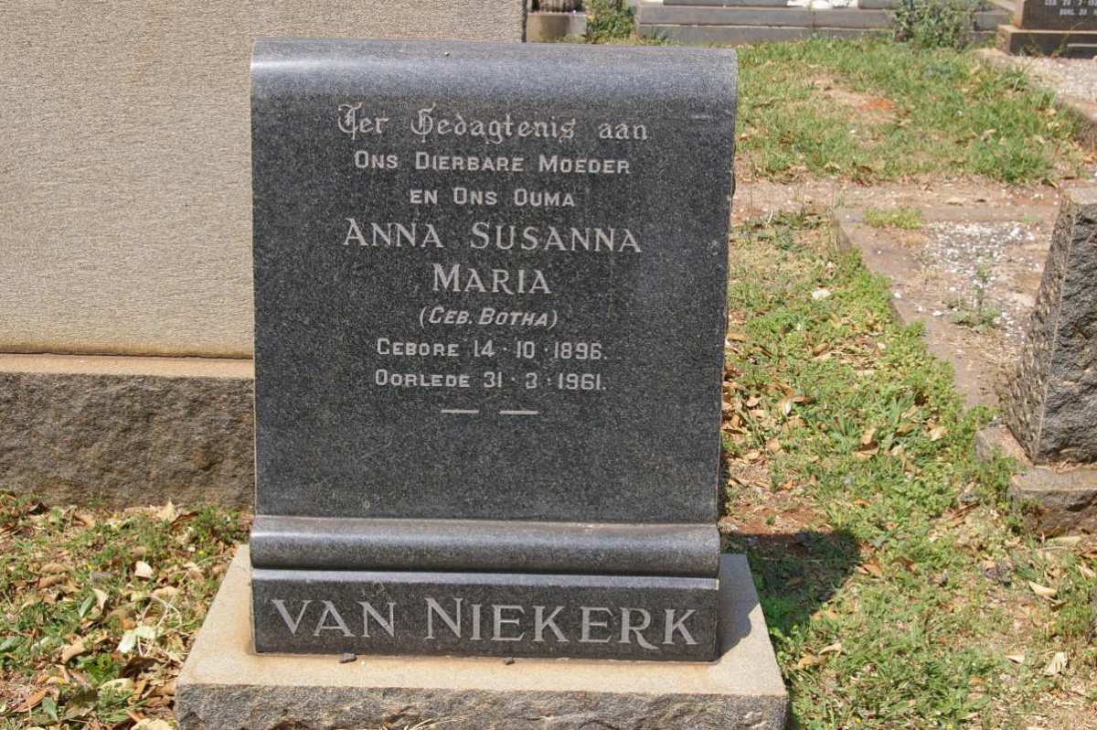 NIEKERK Anna Susanna Maria, van nee BOTHA 1896-1961