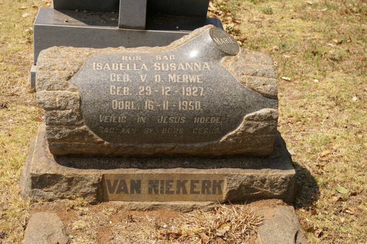 NIEKERK Isabella Susanna, van nee V.D. MERWE 1927-1950