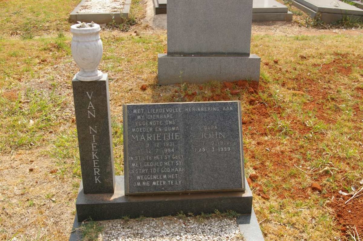 NIEKERK John, van 1932-1999 &amp; Marietjie 1931-1994