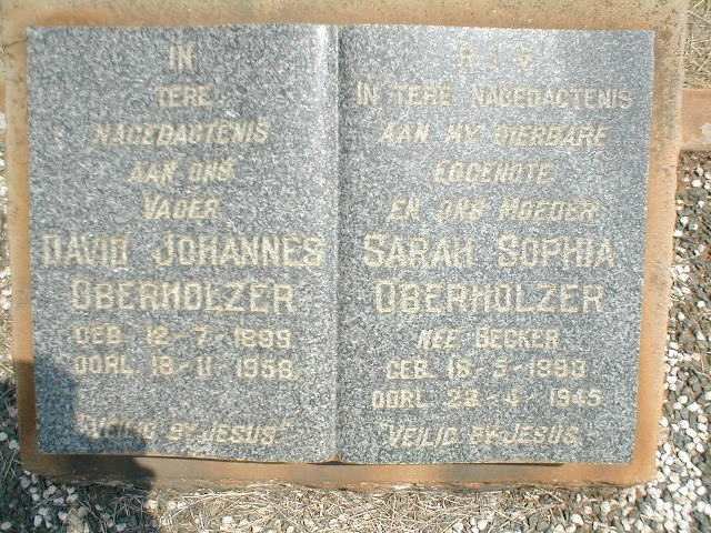 OBERHOLZER David Johannes 1899-195? &amp; Sarah Sophia BECKER 1893-1945