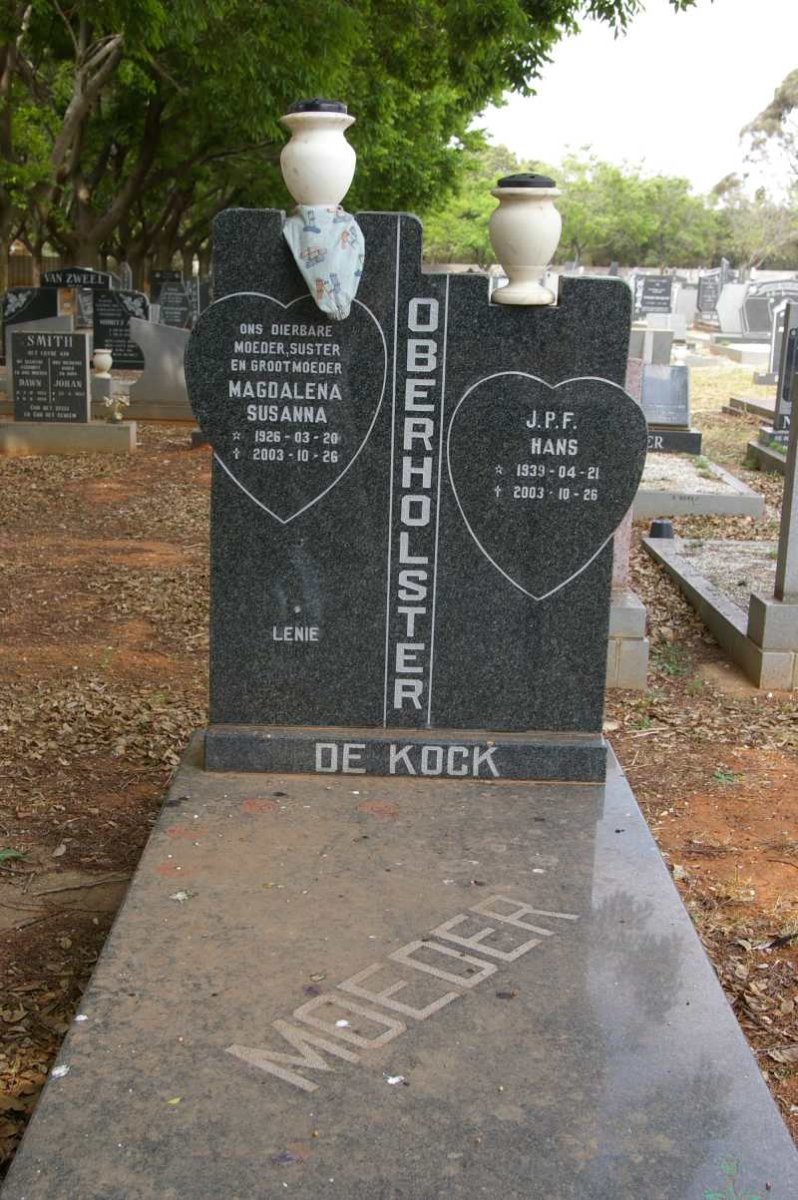 OBERHOLSTER J.P.F. 1939-2003 &amp; Magdalena Susanna, DE KOCK 1926-2003