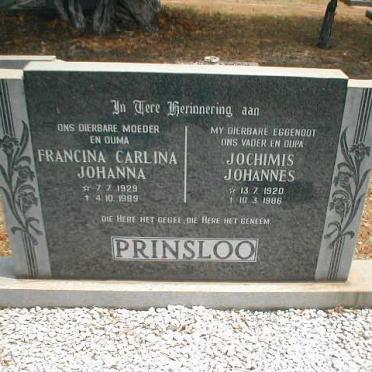 PRINSLOO Jochimis Johannes 1920-1986 &amp; Francina Carlina Johanna 1929-1989