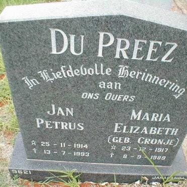 PREEZ Jan Petrus, du  1914-1993 &amp; Maria Elizabeth CRONJE 1917-1989