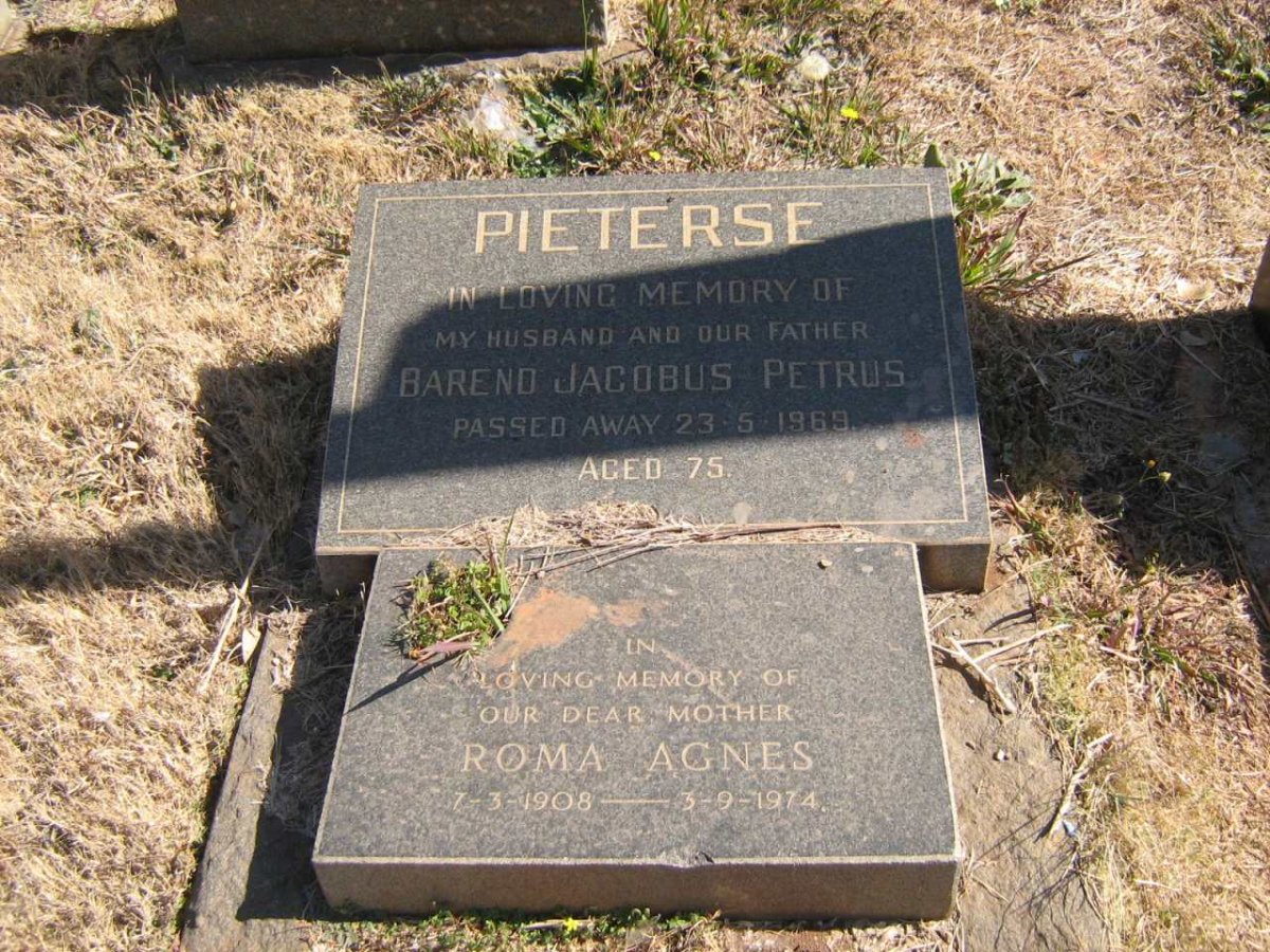 PIETERSE Barend Jacobus Petrus -1969 &amp; Roma Agnes 1908-1974