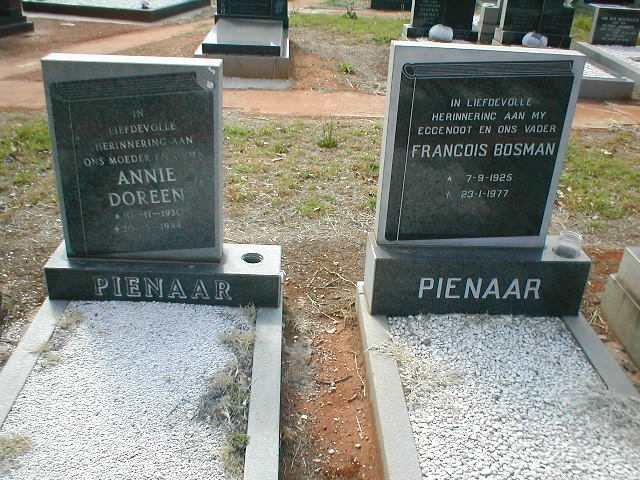 PIENAAR Francois Bosman 1925-1977 &amp; Annie Doreen 1930-19?4
