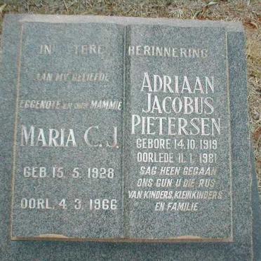 PIETERSEN Adriaan Jacobus 1919-1981 &amp; Maria C.J. 1928-1966