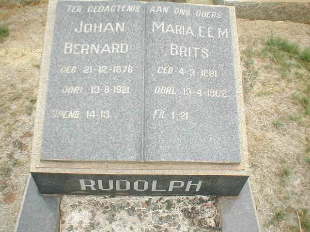 RUDOLPH Johan Bernard 1876-1921 &amp; BRITS Maria E.E.M. 1881-1962
