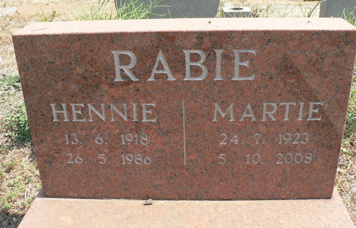 RABIE Hennie 1918-1986 &amp; Martie 1923-2008