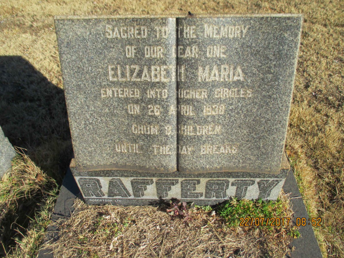 RAFFERTY Elizabeth Maria -1938