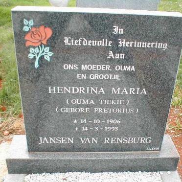 RENSBURG Hendrina Maria, Jansen van, nee PRETORIUS 1906-1993