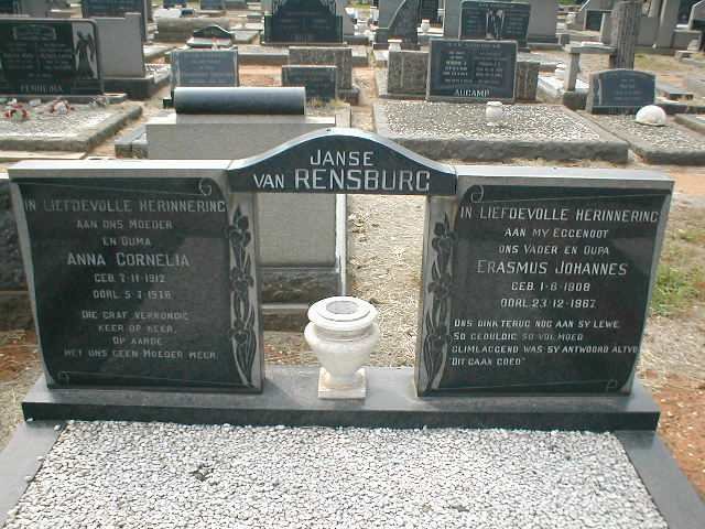 RENSBURG Erasmus Johannes, Janse van 1908-1967 &amp; Anna Cornelia 1912-1978