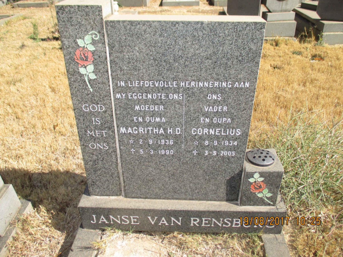 RENSBURG Cornelius, Janse van 1934-2005 &amp; Magritha H.D. 1936-1990