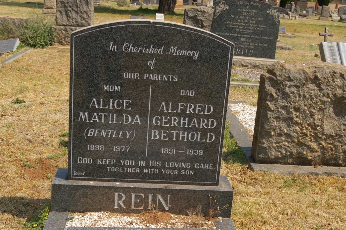 REIN Alfred Gerhard Bethold 1891-1939 &amp; Alice Matilda BENTLEY 1898-1977