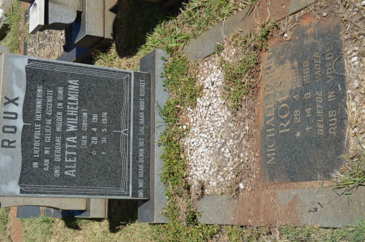 ROUX Michael Parry 1904-1988 &amp; Aletta Wilhelmina GIBSON 1911-1976
