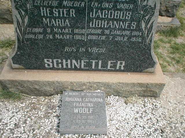 SCHNETLER Jacobus Johannes 1884-1950 &amp; Hester Maria 1890-1963 :: WOOLF Johanna Catharina Francina 1916-1993