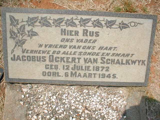 SCHALKWYK Jacobus Ockert, van 1872-1945