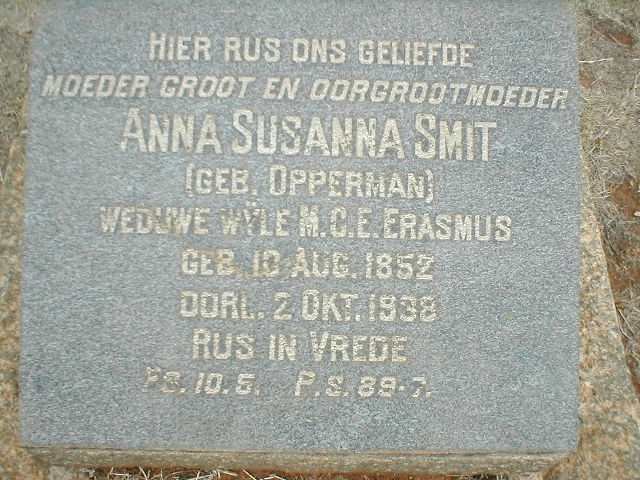 SMIT Anna Susanna voorheen ERASMUS nee OPPERMAN 1852-1938