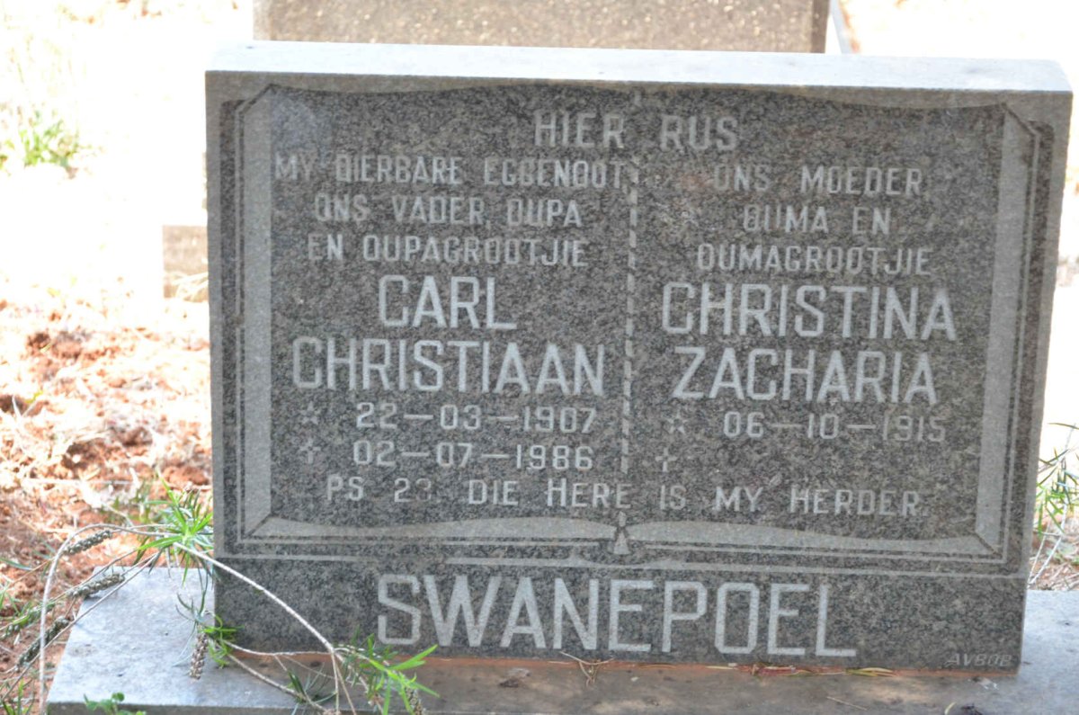 SWANEPOEL Carl Christiaan 1907-1986 &amp; Christina Zacharia 1915-