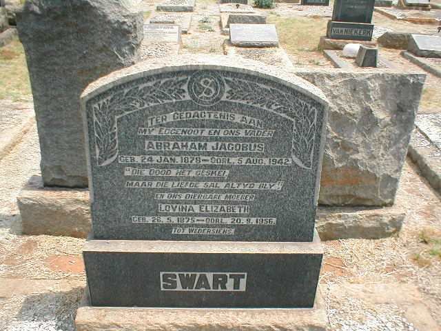 SWART  Abraham Jacobus 1878-1942 &amp; Lovina Elizabeth 1875-1956