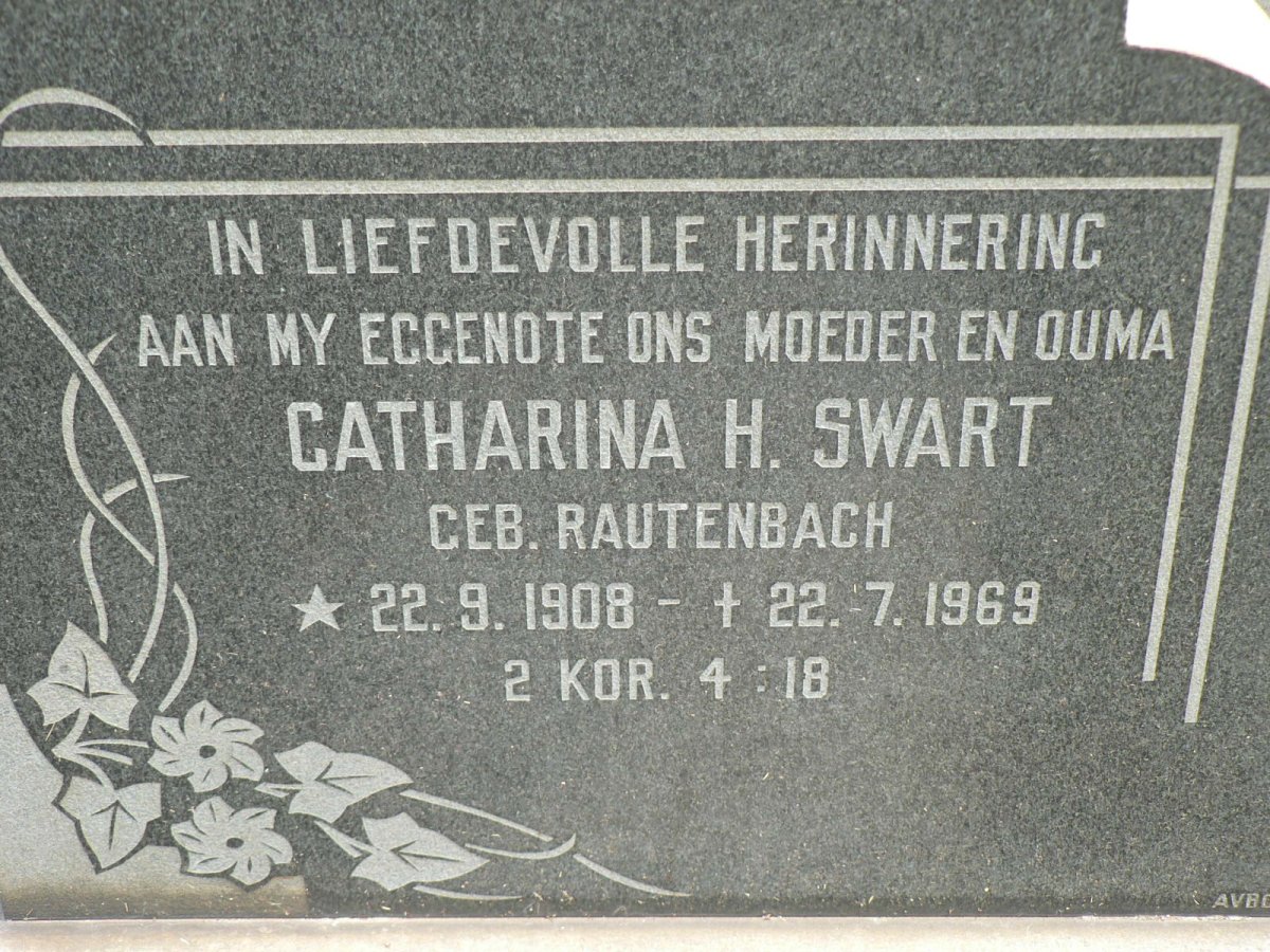 SWART Catharina H. nee RAUTENBACH 1908-1969