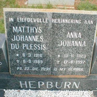 HEPBURN Matthys Johannes du Plessis 1916-1989 &amp; Anna Johanna 1923-1997