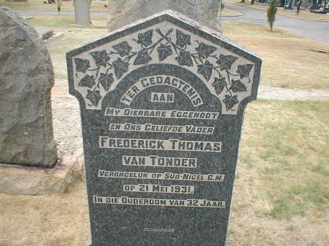 TONDER Frederick Thomas, van -1931