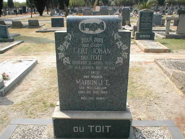 TOIT Gert Johan, du -1952 &amp; Marion J.E. MACCALLUM -1964