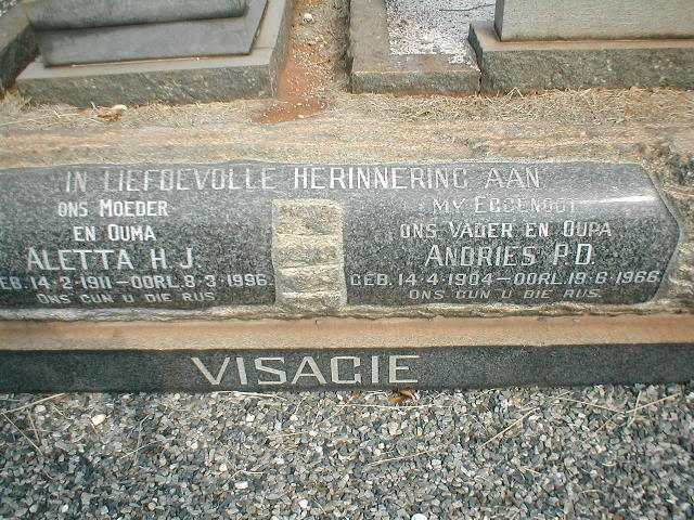 VISAGIE Andries P.D. 1904-1966 &amp; Aletta H.J. 1911-1996