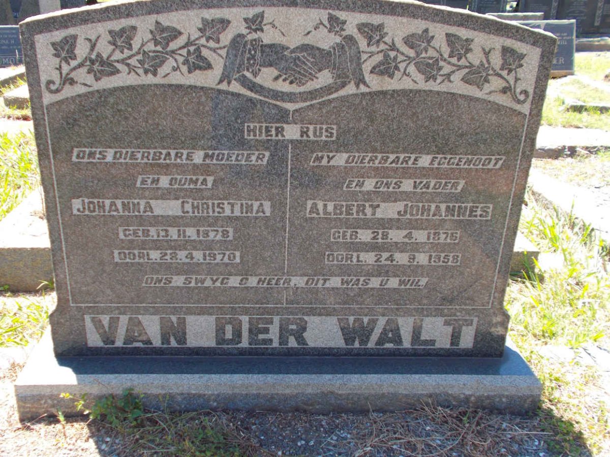 WALT Albert Johannes, van der 1876-1958 &amp; Johanna Christina 1878-1970