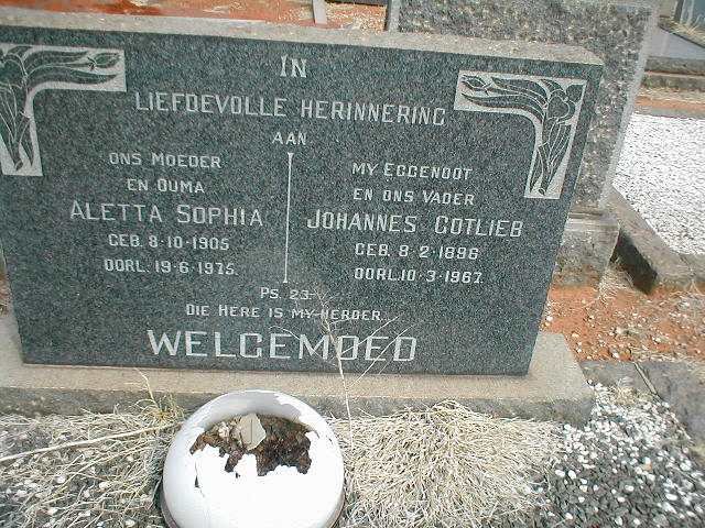 WELGEMOED Johannes Gotlieb 1896-1967 &amp; Aletta Sophia 1905-1975