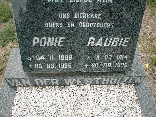 WESTHUIZEN Ponie, van der 1909-1995 &amp; Raubie 1914-1995