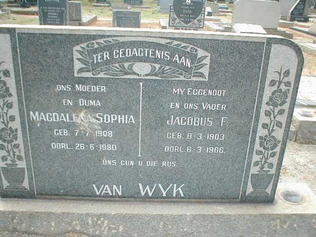 WYK Jacobus F., van 1903-1966 &amp; Magdalena Sophia 1908-1980