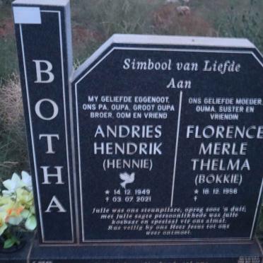 BOTHA  Andries Hendrik 1949-2021 & Florence Merle Thelma 1956-