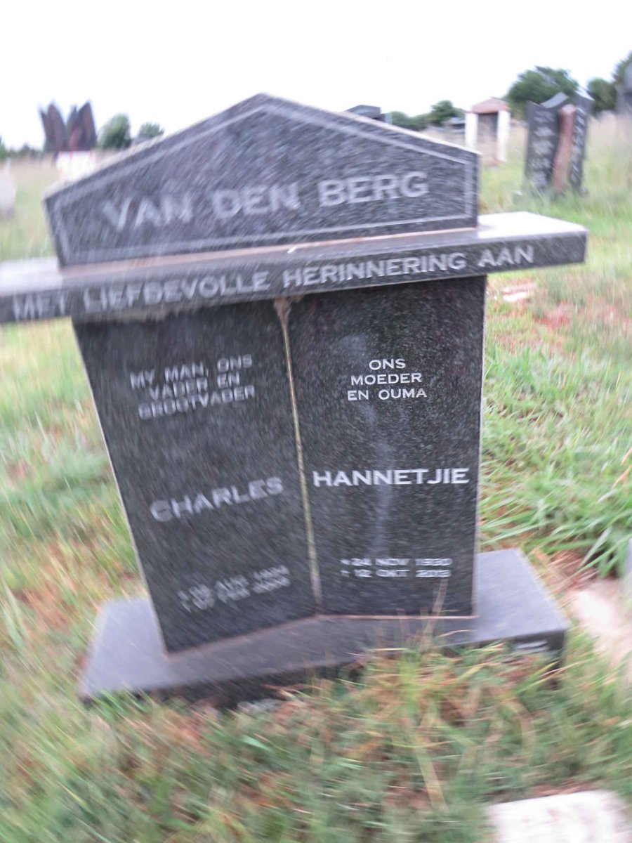BERG Charles, van den, 19??-20?? & Hannetjie 193?-20?3 