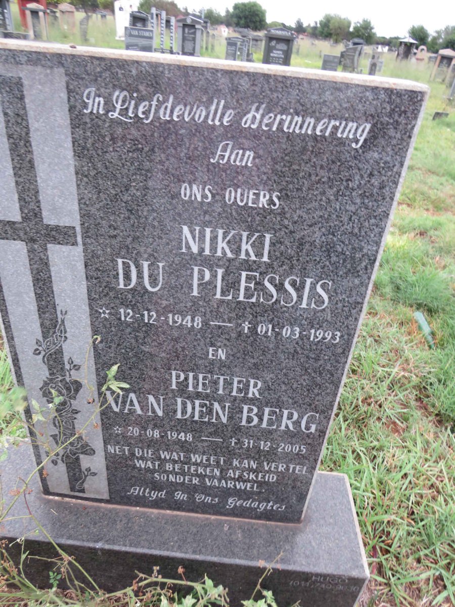 BERG Pieter, van den 1948-2005 & Nikki DU PLESSIS 1948-1993