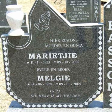 BASSON Marietjie 1933-2007 :: BASSON Melgie 1958-2005