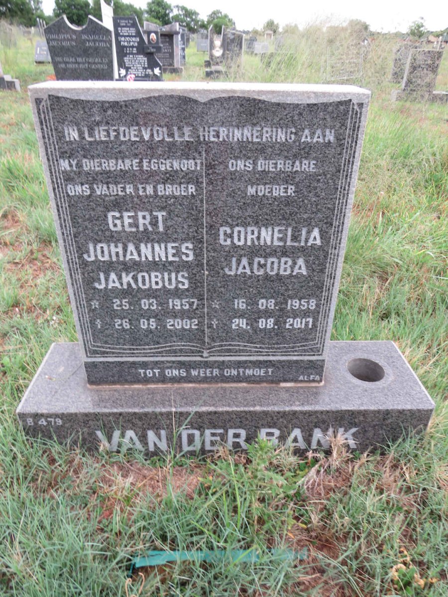 BANK Gert Johannes Jakobus, van der 1957-2002 & Cornelia Jacoba 1958-2017