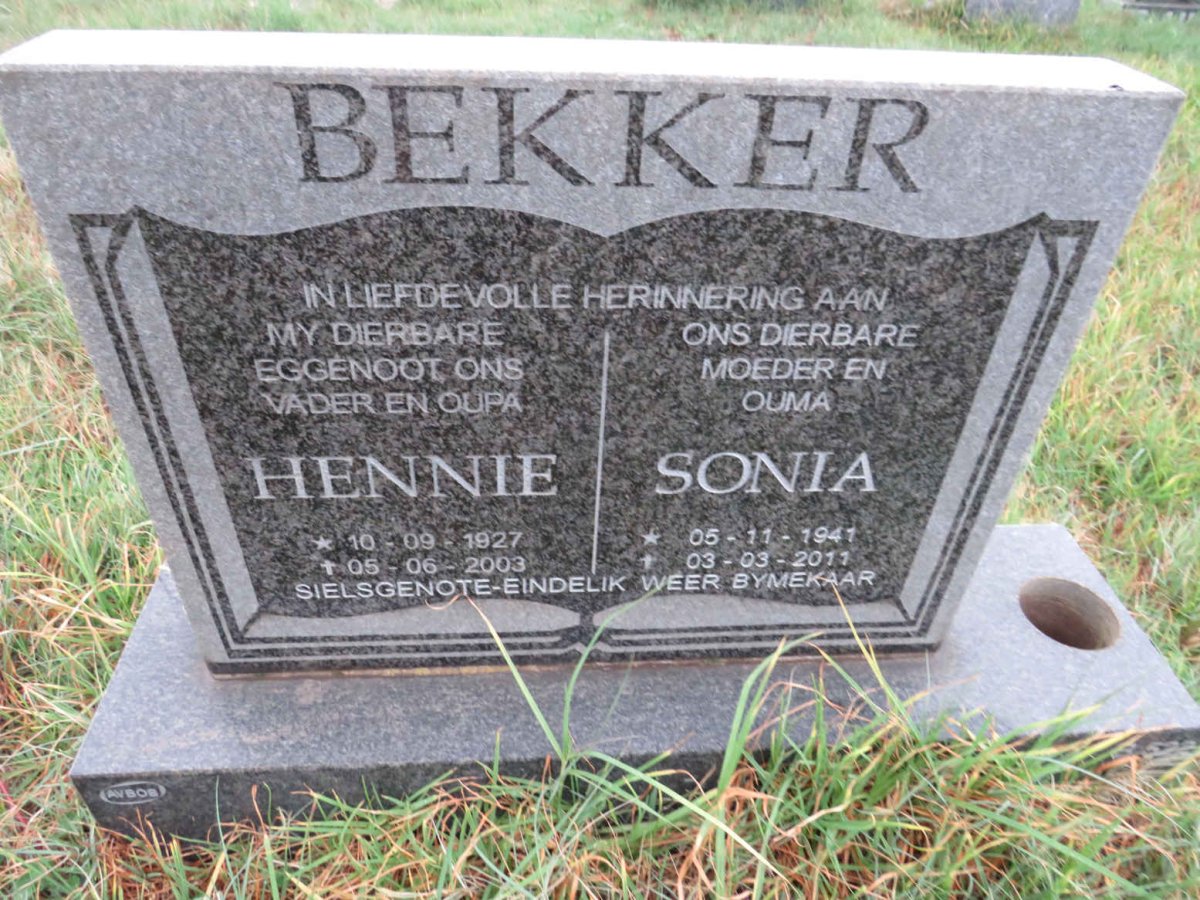 BEKKER Hennie 1927-2003 & Sonia 1941-2011