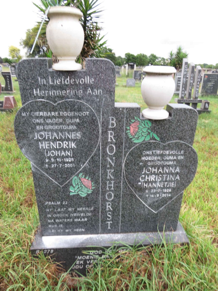 BRONKHORST Johannes Hendrik 1928-2001 & Johanna Christina 1929-2014