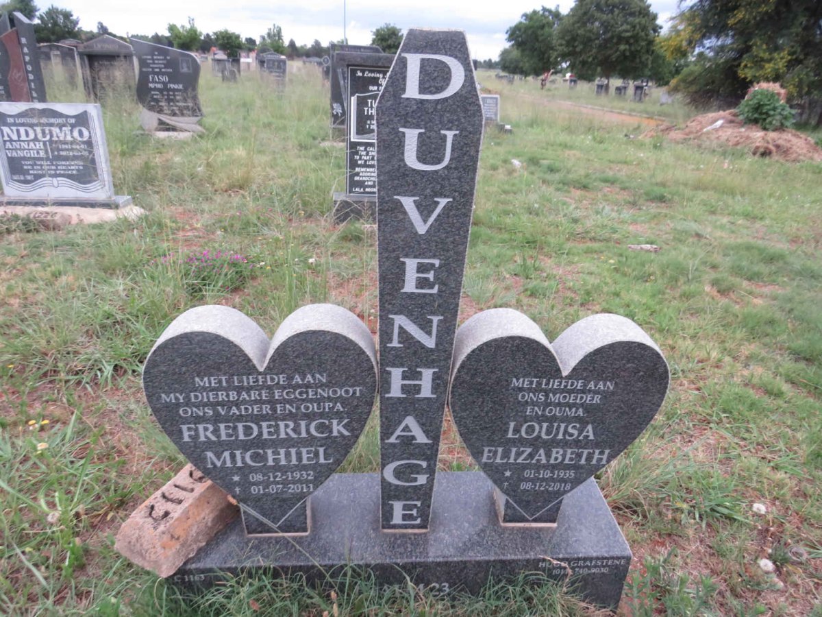 DUVENHAGE Frederick Michiel 1932-2017 & Louisa Elizabeth 1935-2018