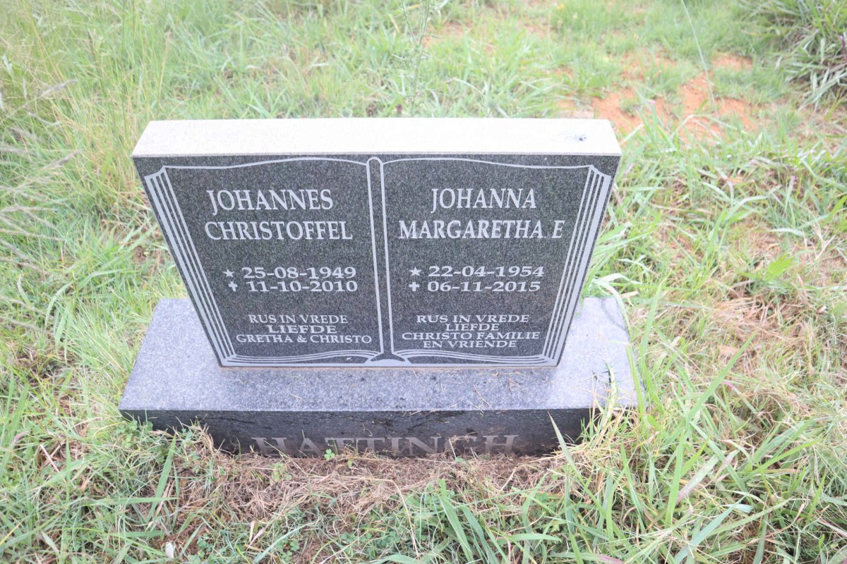 HATTINGH Johannes Christoffel 1949-2010 & Johanna Margaretha E. 1954-2015