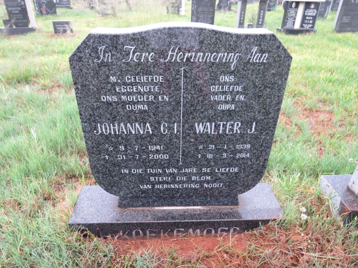 KOEKEMOER Walter J. 1939-2014 & Johanna C.I. 1941-2000