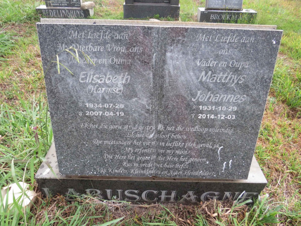 LABUSCHAGNE Matthys Johannes 1931-2014 & Elisabeth HARMSE 1934-2007