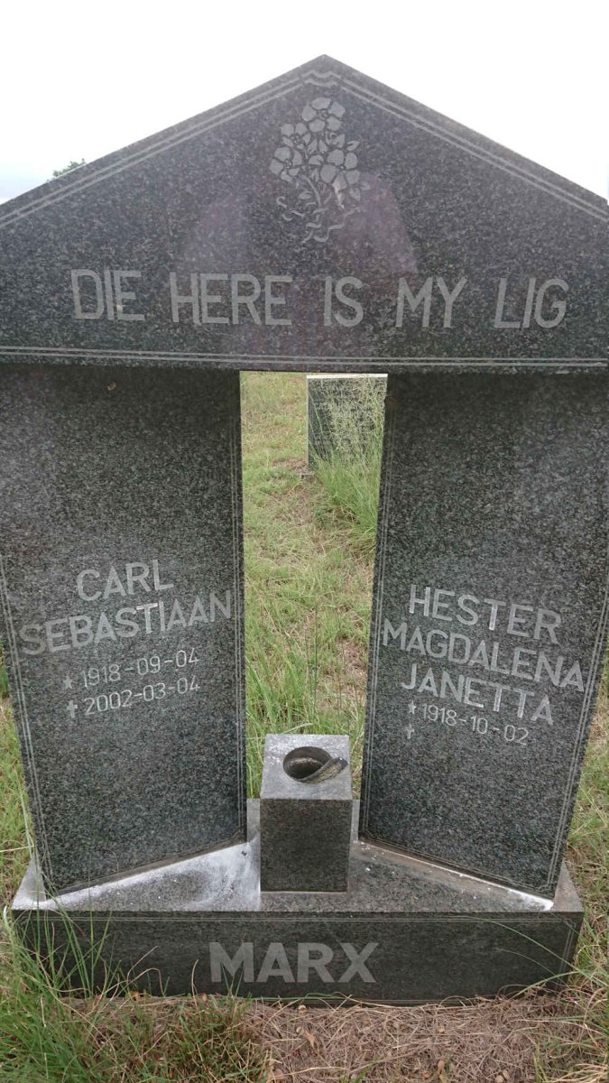 MARX Carl Sebastiaan 1918-2002 & Hester Magdalena Janetta VAN STADEN 1918-2010